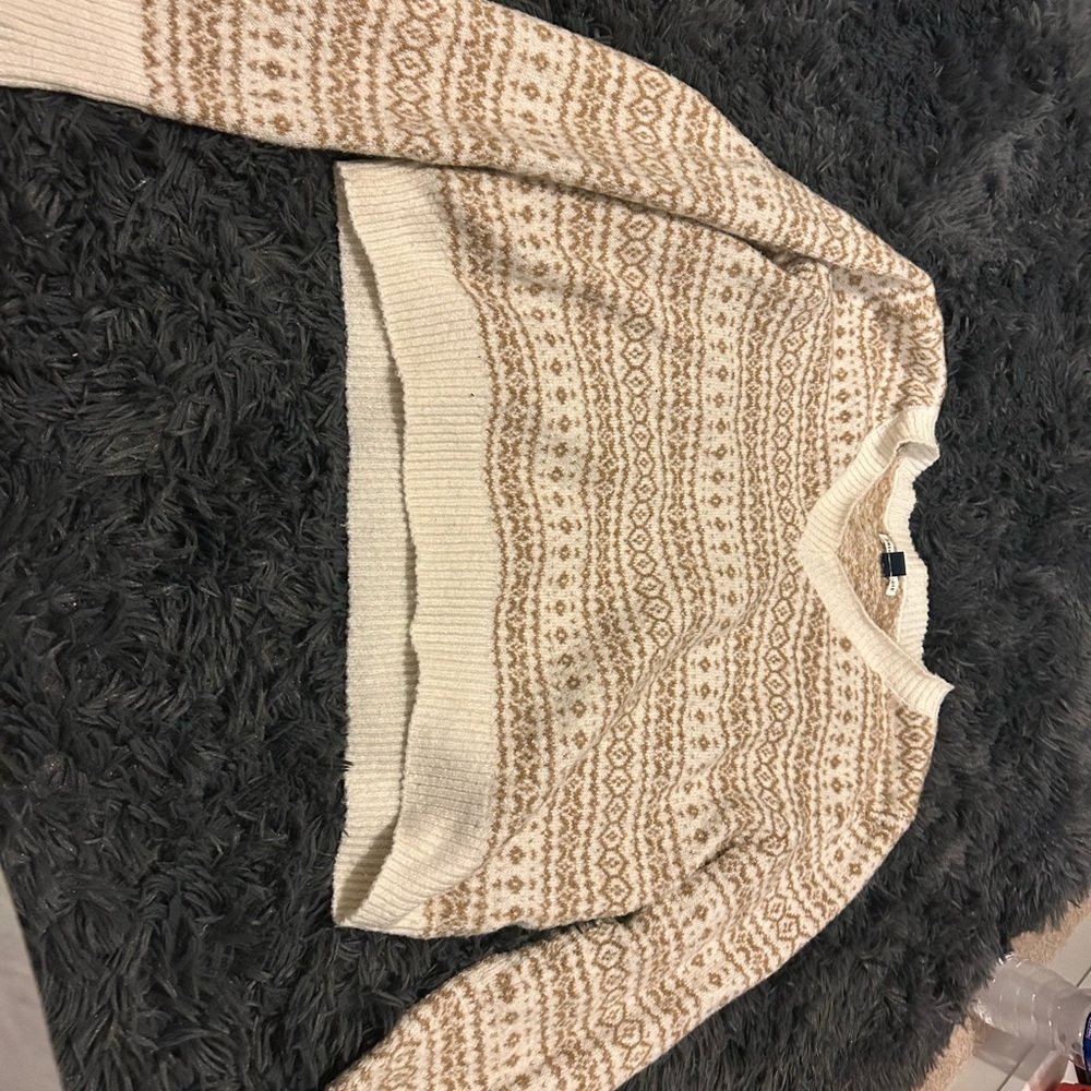 American eagle Cozy Knit Sweater - Cream and Brown Pattern